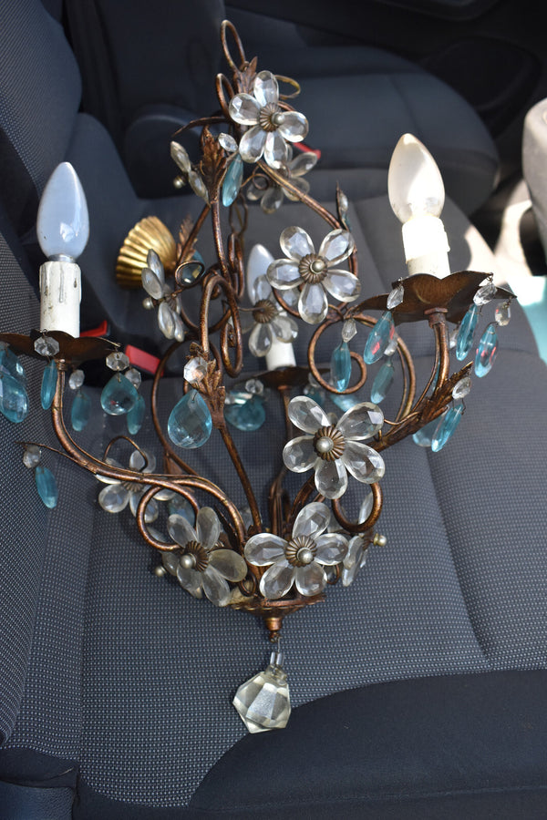 Vintage 1970s glass daisy flower maison bagues style chandelier lamp