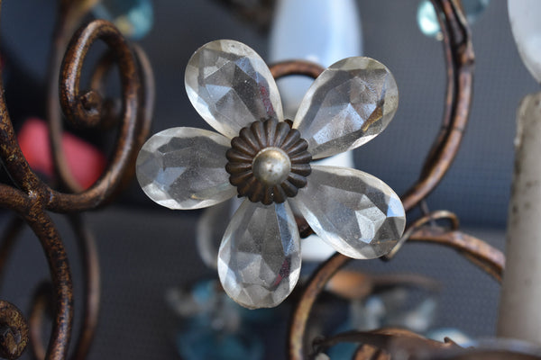 Vintage 1970s glass daisy flower maison bagues style chandelier lamp