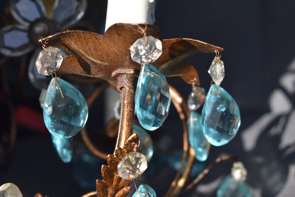 Vintage 1970s glass daisy flower maison bagues style chandelier lamp