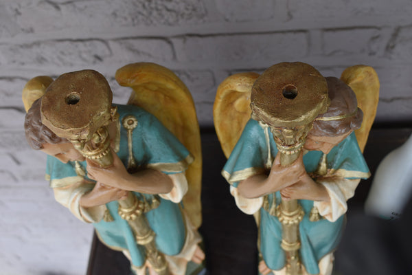 pair antique archangel figurine statue candle holder candelabra altar church