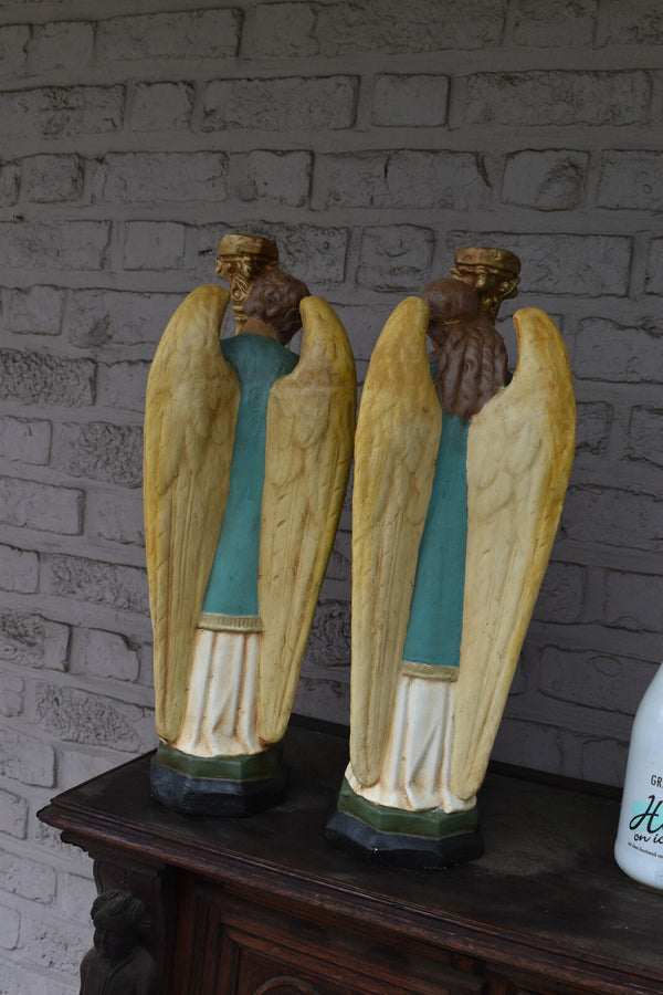 pair antique archangel figurine statue candle holder candelabra altar church