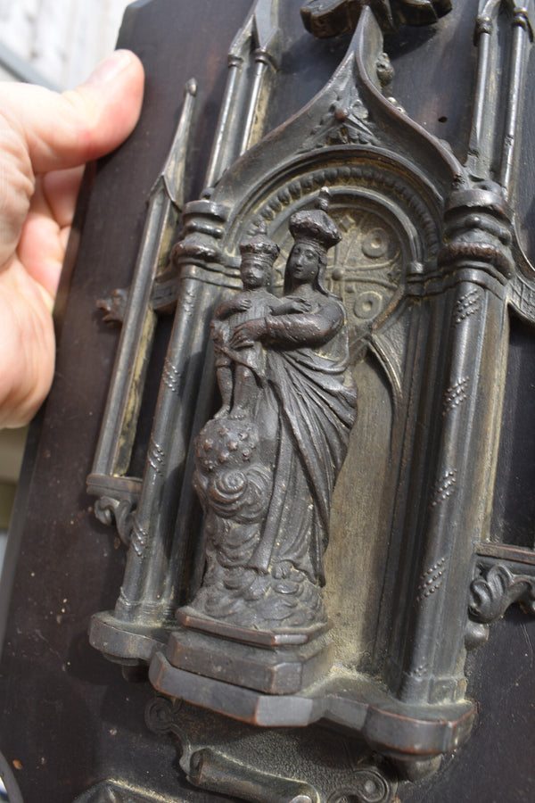 Antique large napoleon III spelter neo gothic madonna  niche holy water font