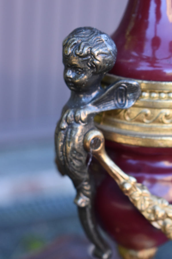 PAIR vintage bronze metal putti cherub figural XL candelabras candle holders set