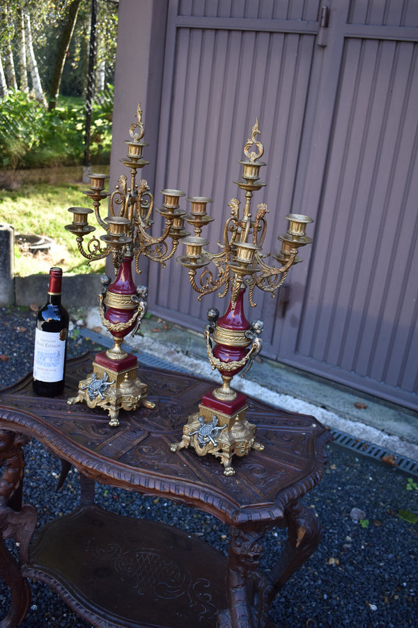 PAIR vintage bronze metal putti cherub figural XL candelabras candle holders set