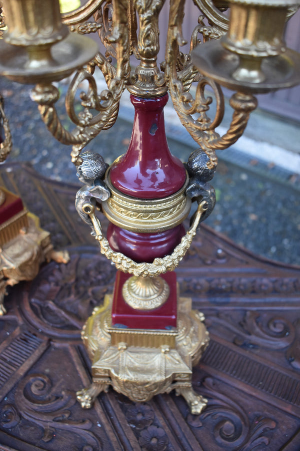 PAIR vintage bronze metal putti cherub figural XL candelabras candle holders set