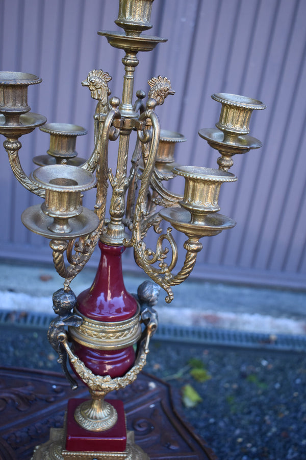 PAIR vintage bronze metal putti cherub figural XL candelabras candle holders set