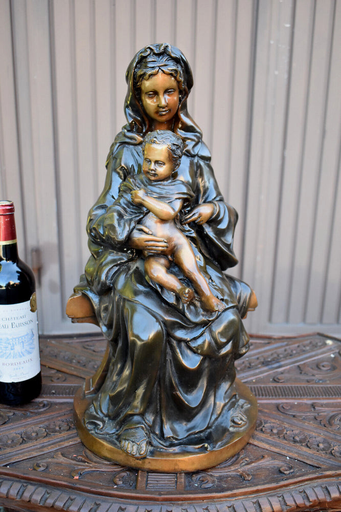 Large Bronze Moreau signed MAdonna with child sculpture statue
