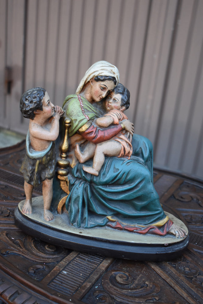 Antique chalk statue madonna young jesus saint john sculpure statue