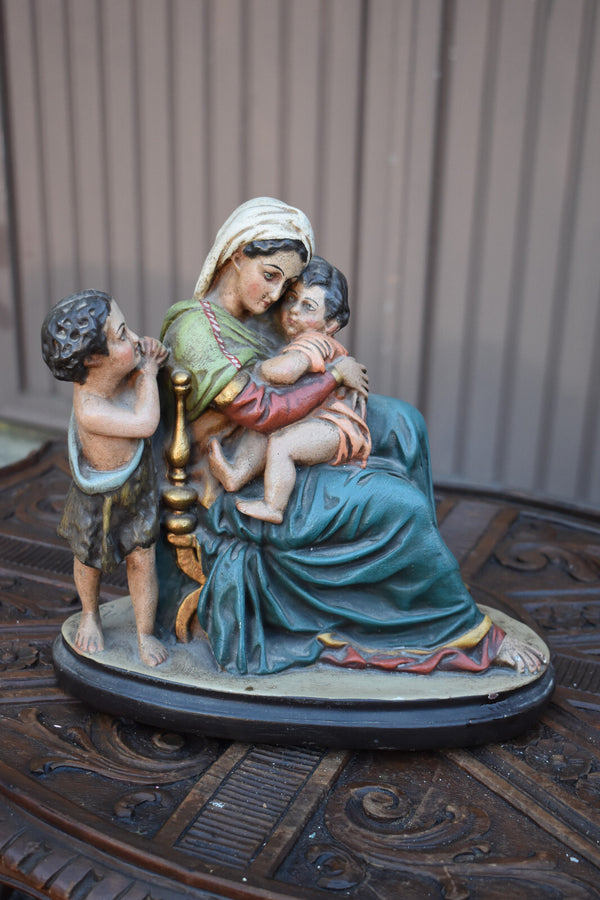 Antique chalk statue madonna young jesus saint john sculpure statue