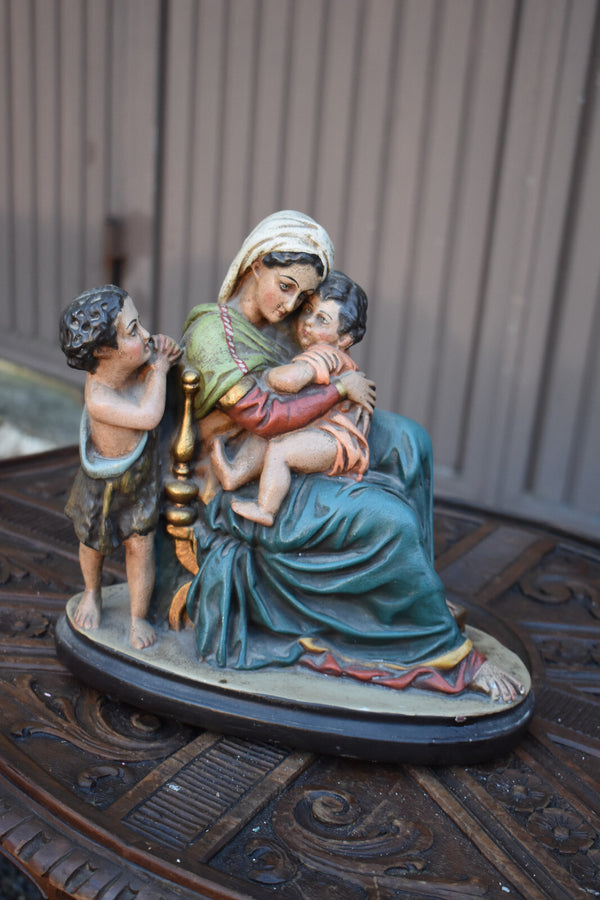 Antique chalk statue madonna young jesus saint john sculpure statue