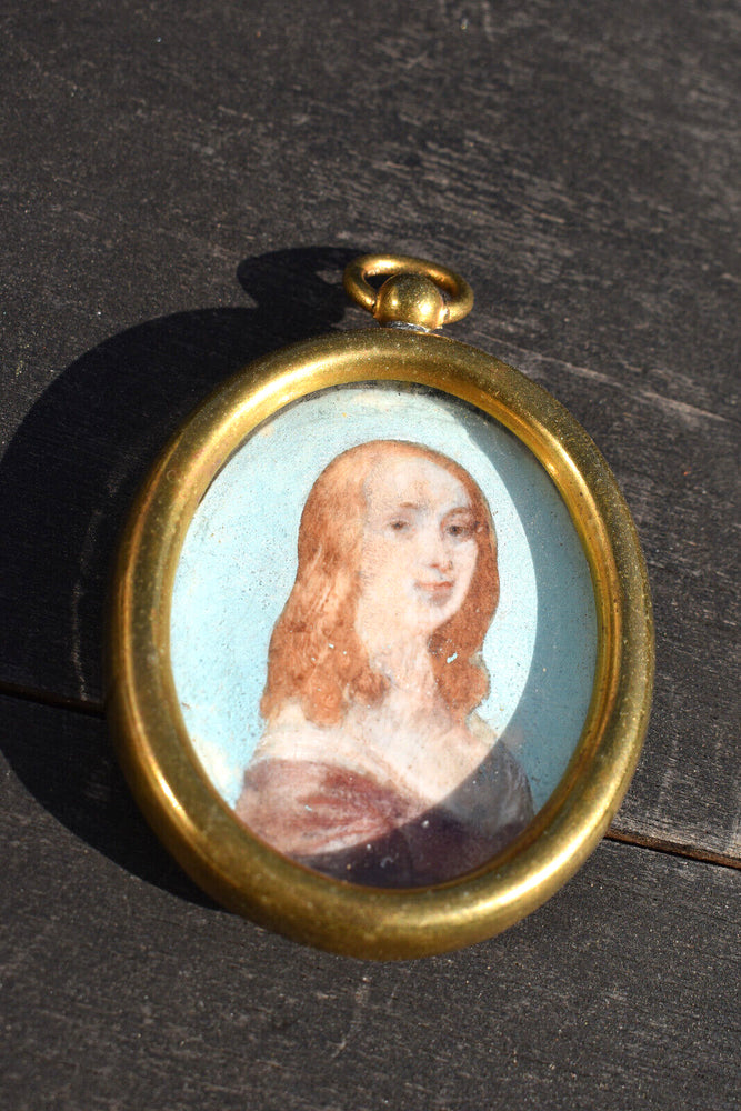 Antique 19thc Miniature portrait lady frame