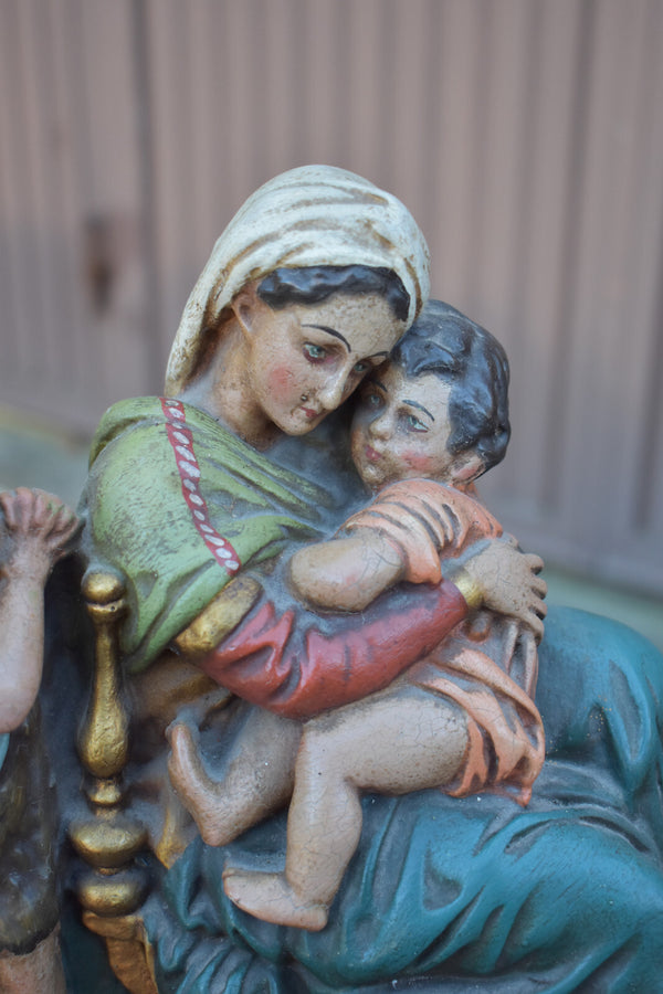 Antique chalk statue madonna young jesus saint john sculpure statue
