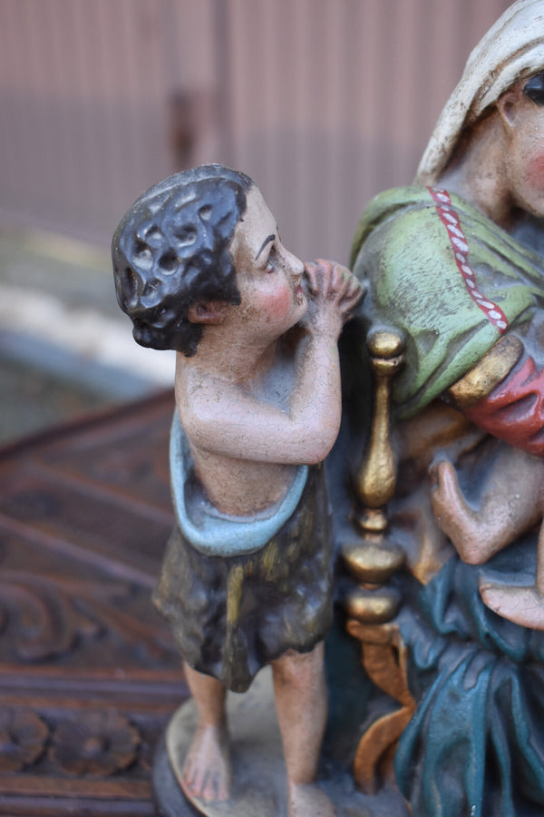 Antique chalk statue madonna young jesus saint john sculpure statue