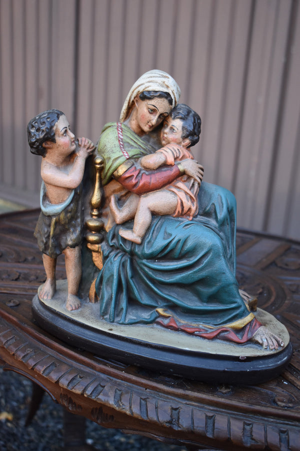 Antique chalk statue madonna young jesus saint john sculpure statue