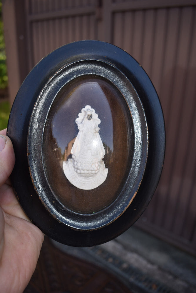 Antique belgian meerschaum carved plaque notre dame de hal black madonna