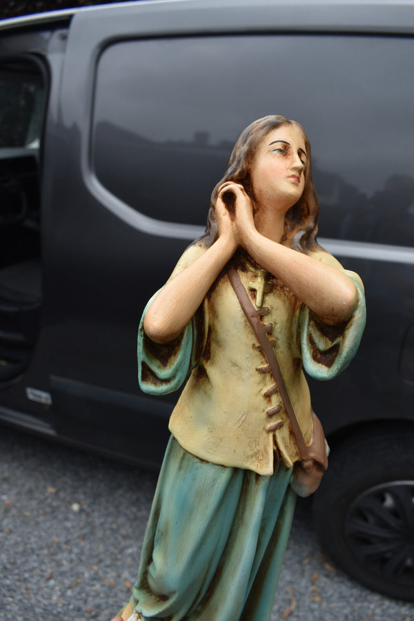 Antique french chalk saint  joan of arc jeanne statue rare