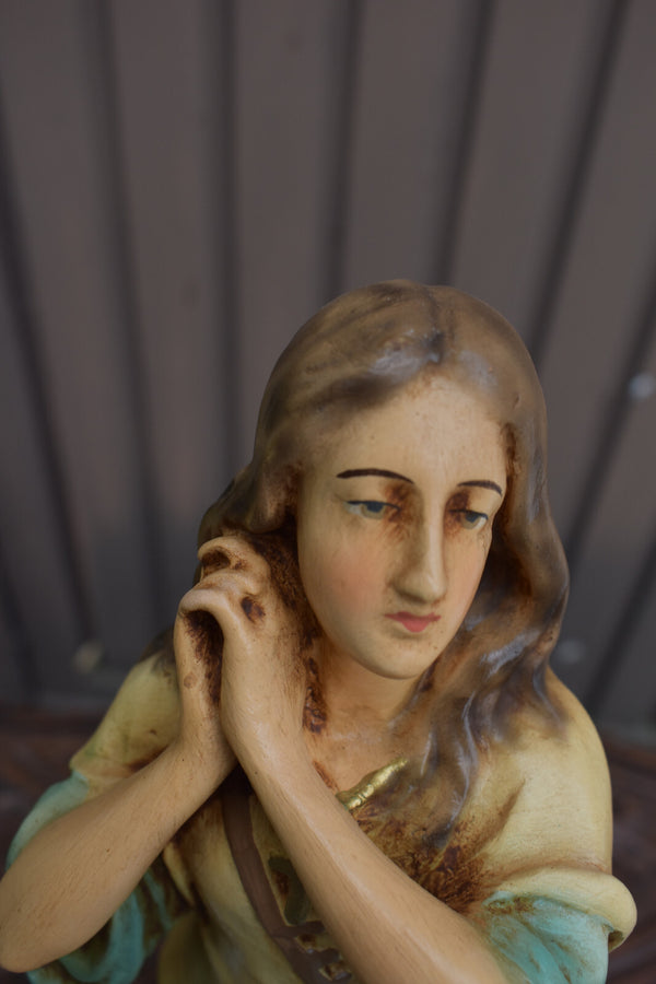 Antique french chalk saint  joan of arc jeanne statue rare