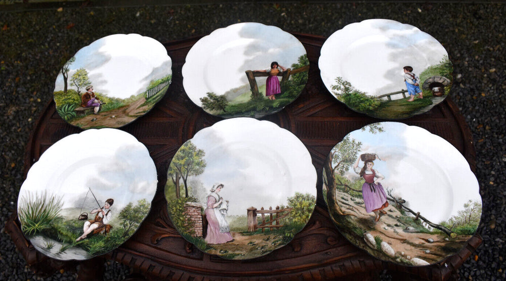 Set 6 antique french Haviland limoges marked hand paint plate signed