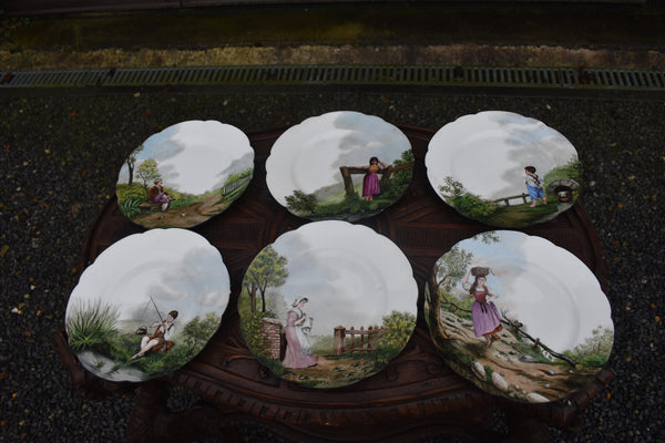 Set 6 antique french Haviland limoges marked hand paint plate signed