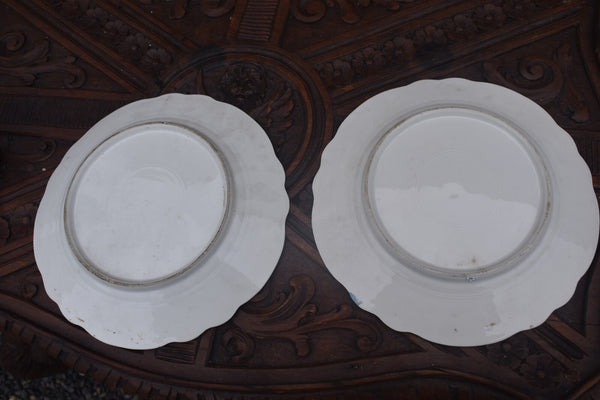 PAIR french hand paint porcelain plate landscape decor with water