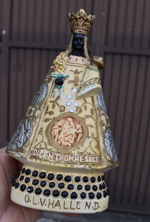 Belgian antique chalk black our lady of halle madonna Statue figurine