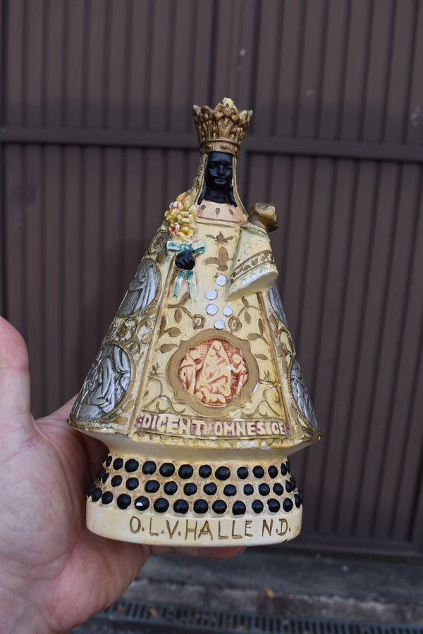 Belgian antique chalk black our lady of halle madonna Statue figurine