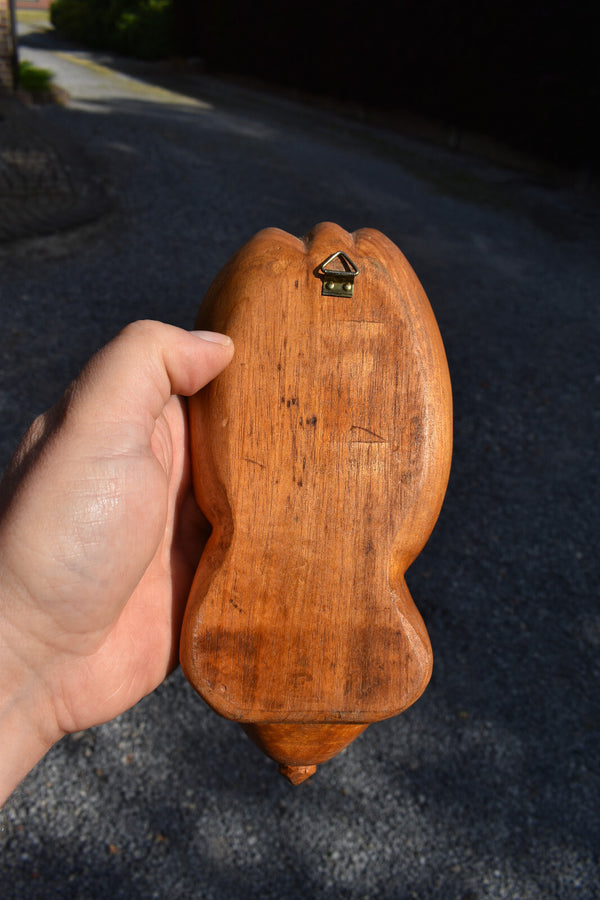 Vintage 1950 wood carved archangel figural holy water font