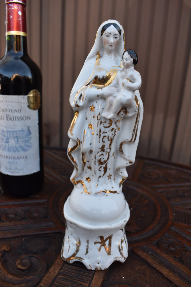 Antique French vieux paris porcelain madonna child statue