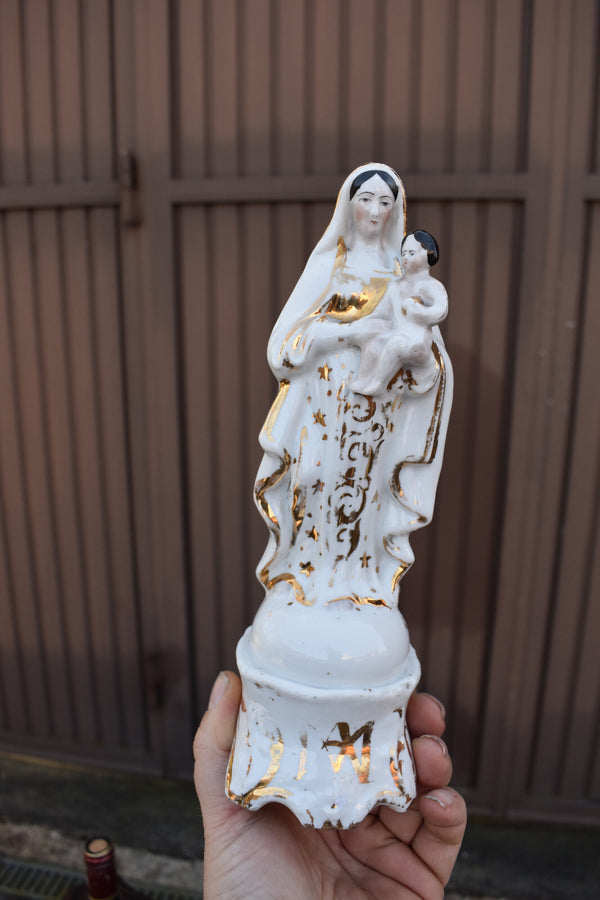 Antique French vieux paris porcelain madonna child statue