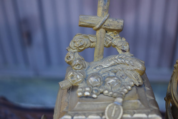 Antique 19thc marble spelter madonna chair religious mantel clock