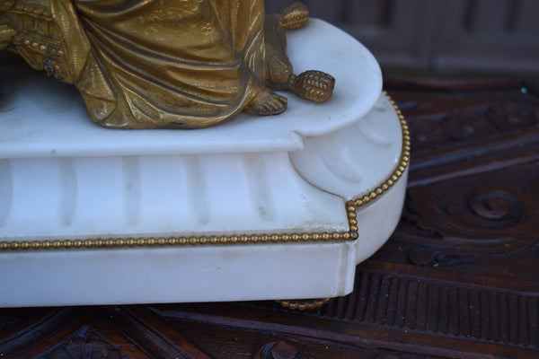 Antique 19thc marble spelter madonna chair religious mantel clock