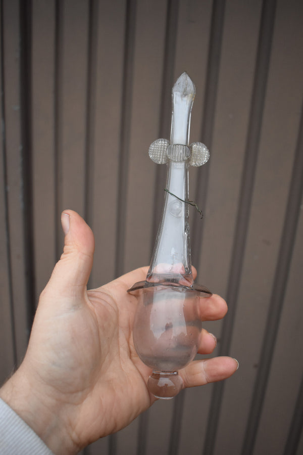 Antique Belgian Liegeois 18thc glass  hand blown holy water font rare