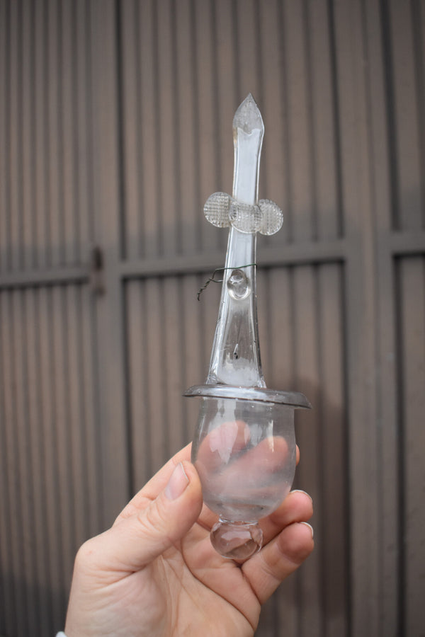 Antique Belgian Liegeois 18thc glass  hand blown holy water font rare