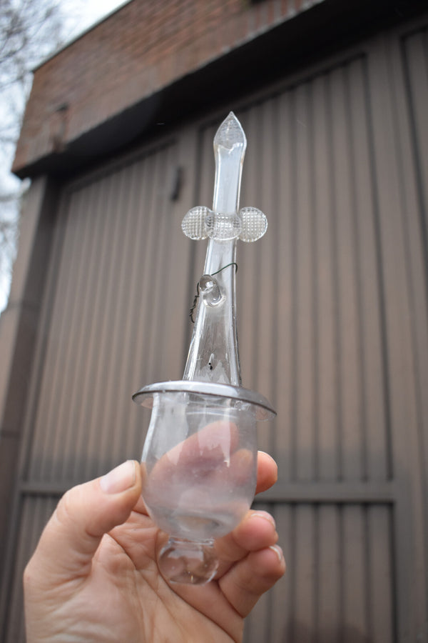Antique Belgian Liegeois 18thc glass  hand blown holy water font rare
