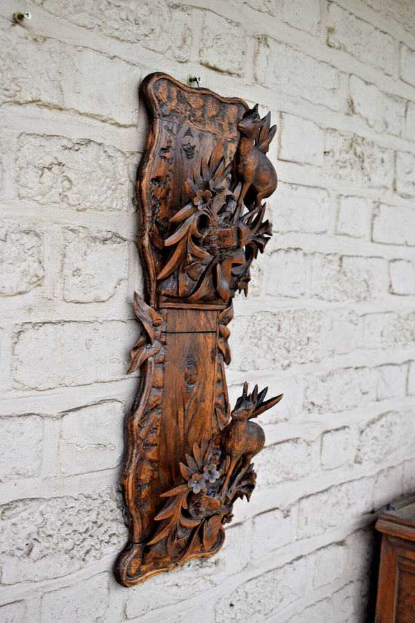 Antique Black forest wood carving wall letter holder deer animal
