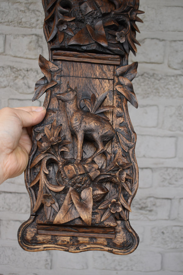 Antique Black forest wood carving wall letter holder deer animal