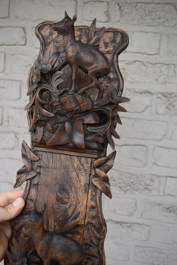 Antique Black forest wood carving wall letter holder deer animal