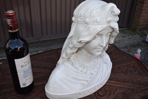Antique 19thc Bisque porcelain bust sculpture of saint mary salome religious