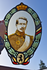 Antique Belgian stained glass window panel portrait king Leopold flag lion