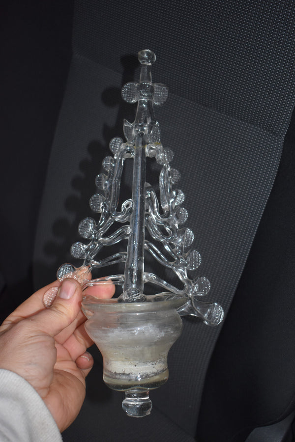 Antique Belgian Liegeois 18thc glass  hand blown holy water font rare