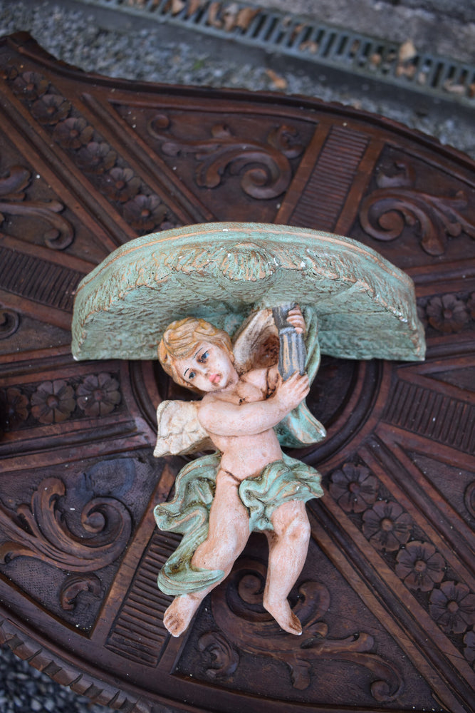 Vintage 60s chalk angel cherub wall console