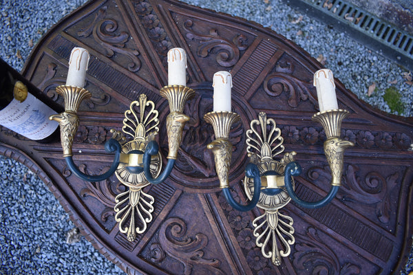 PAIR antique french bronze empire eagle bird arms wall lights sconces