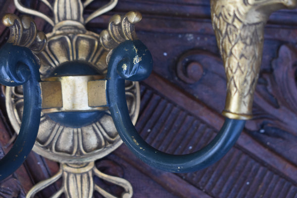 PAIR antique french bronze empire eagle bird arms wall lights sconces
