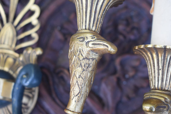 PAIR antique french bronze empire eagle bird arms wall lights sconces
