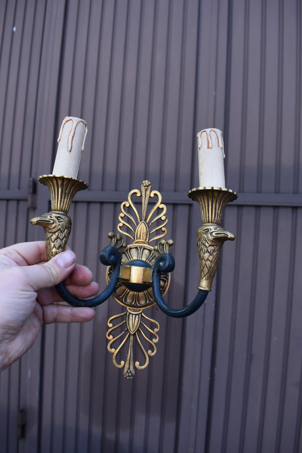PAIR antique french bronze empire eagle bird arms wall lights sconces