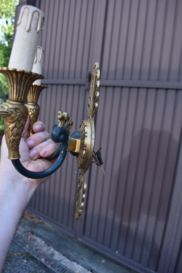 PAIR antique french bronze empire eagle bird arms wall lights sconces
