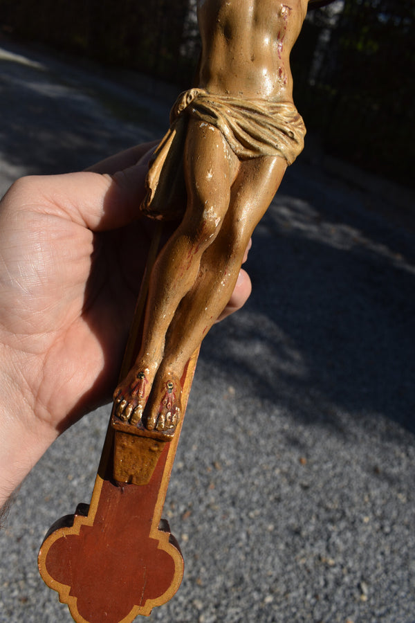Antique french wood hand paint cross chalk corpus christi Wall religious