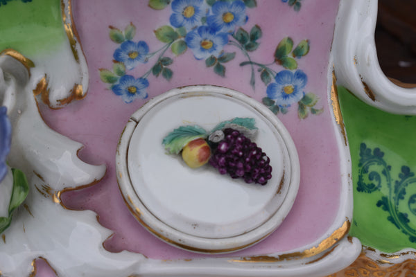 Antique XL inkwell fruit decor floral pocket watch holder rare 19thc