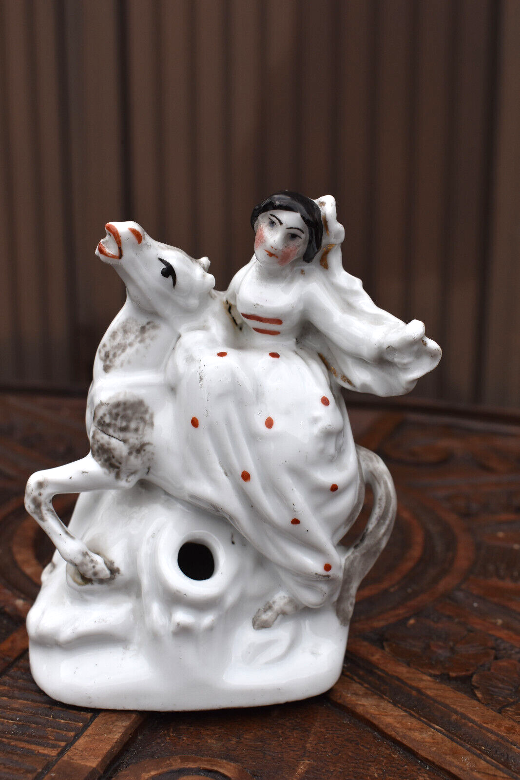 Antique staffordshire princess horse pen holder Statue