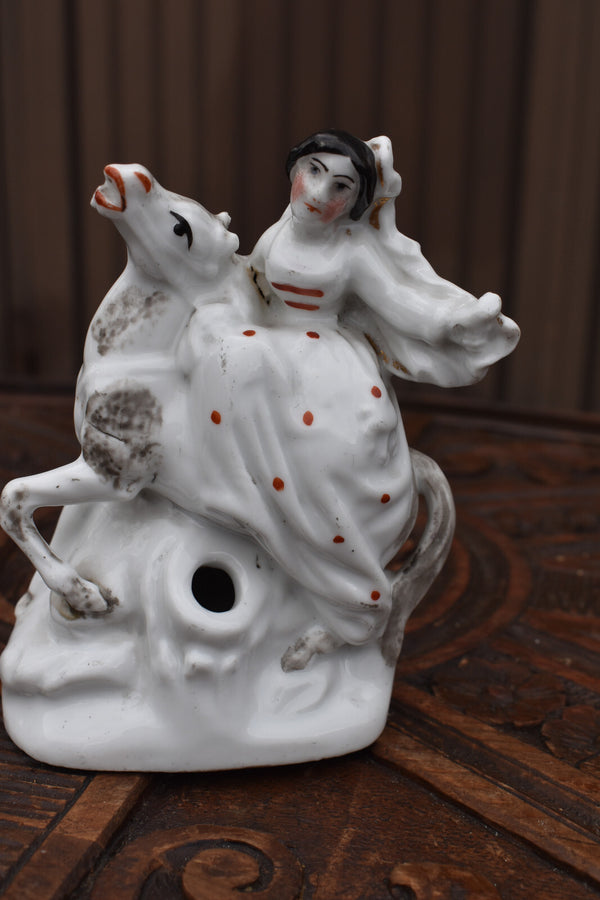 Antique staffordshire princess horse pen holder Statue
